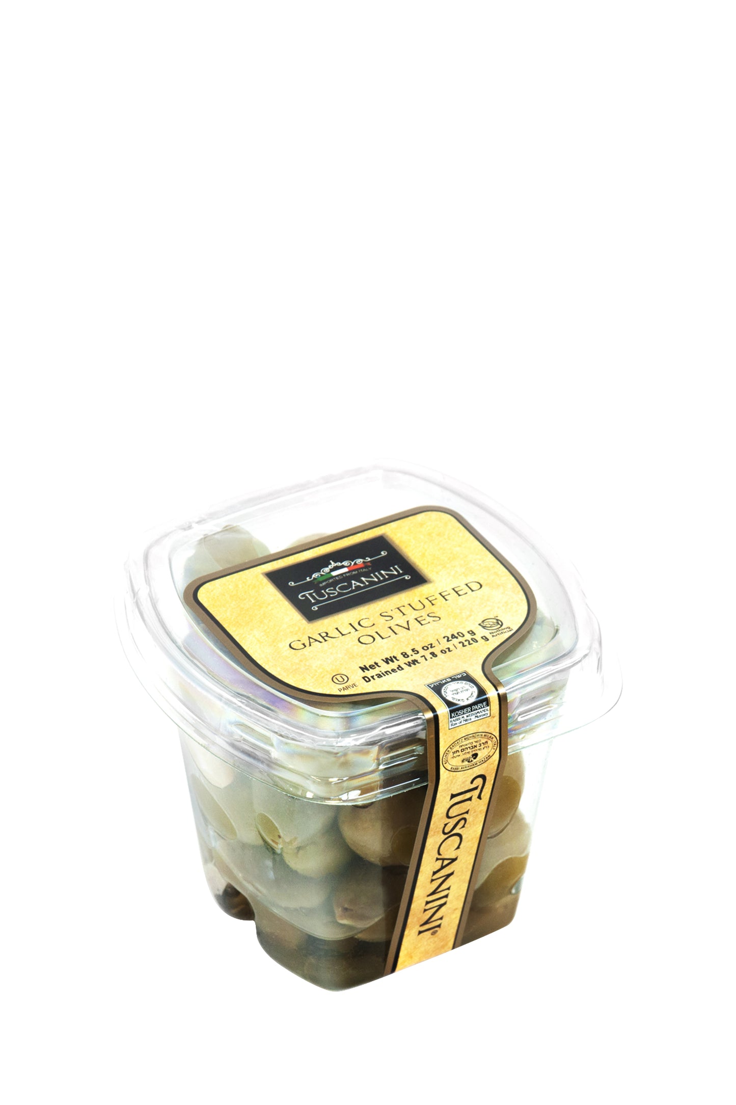 Olive denocciolate con aglio schiacciato