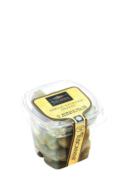 Olive denocciolate con aglio schiacciato